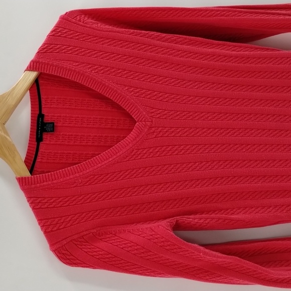 Tommy Hilfiger Cable Knit Sweater Pink Medium Vintage V Neck - Picture 2 of 6